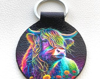 Colorful Highland Cow Keychain