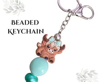 Beaded Keychain with Highland Cows/Focal Beads *19 options
