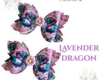 Small Hair Bows, 2 pack for Pigtails.  Dragons and Fall themed.