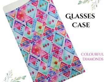 Hand Sewn Faux Leather Sunglasses Case *9 options: Colorful Diamonds
