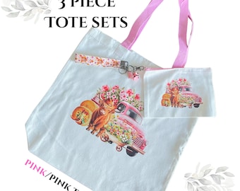 3 Piece Tote Set with Colored Handles *4 options