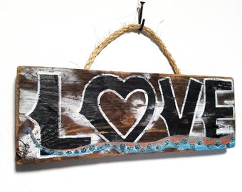 Personalize This Original Art Item-Octopus Love Sign Handmade on Reclaimed Wood Rustic Tentacle Love Sign Beach Wedding Art Mangoseed