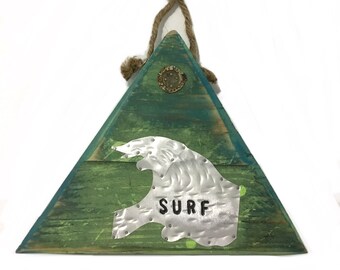 Surf Waves Reclaimed Wood Shabby Chic OOAK-Original Art Beach Sign Triangle Beach Decor Home Goods Waves Beach Art Mangoseed