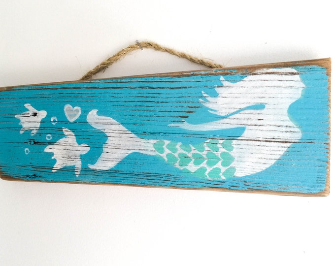 Mermaid Decor Wall Hanging Handpainted on Reclaimed Wood Beach Etsy