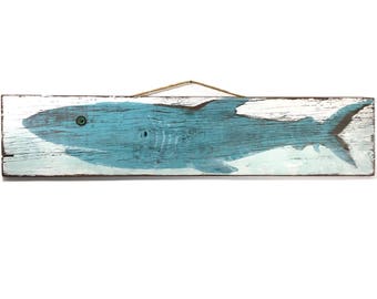 Shark Art Nursery Decor-Beach Decor-Turquoise Shark Painting OOAK Home Goods Reclaimed Wood Mangoseed