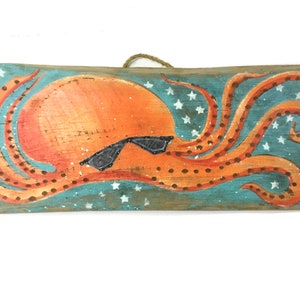 Octopus Art Hipster Beach Personalize Original Art Beach Decor OOAK Original Art Shabby Chic Surf Reclaimed Wood Mangoseed
