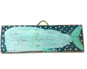 Whale-Original Art-Personalize-Adopt an Original Painting on Reclaimed Wood-OOAK Beach Art Home Goods-Mangoseed
