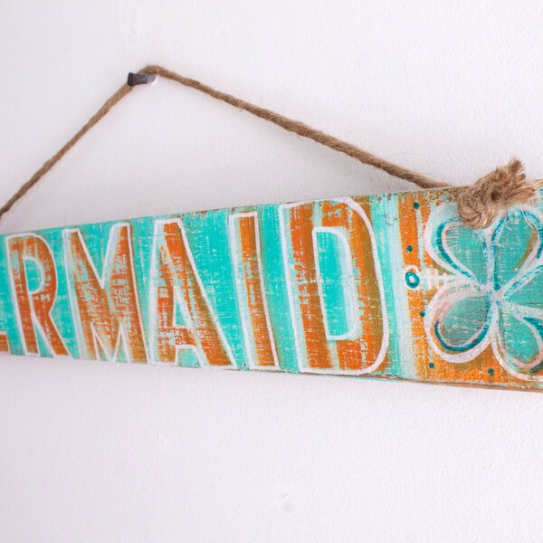 Beach Decor Mermaid Beach Sign on Distressed Wood Coastal Beach Surf Decor Beach Baby Mermaid Nursery Beach Nursery Decor Kids Room Decor