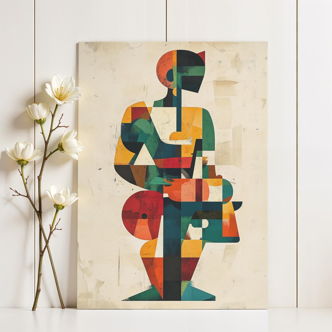 Abstract Human Figure Geometric Cubist Style Rolled Poster, Colorful ...