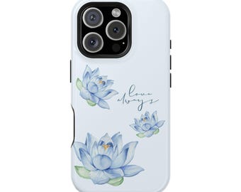 Capa magnética para celular com estampa floral azul em aquarela