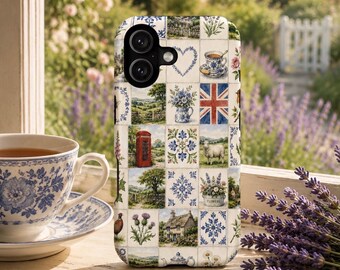 Britische Collage-Handyhülle: Magnetisches, stoßfestes Cottagecore-Design