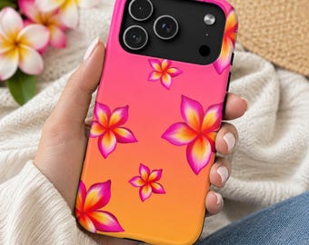 Capas magnéticas resistentes a impactos com estampa de plumeria rosa tropical