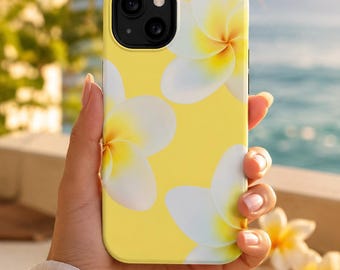 Funda para teléfono con estampado floral de plumeria amarilla / Funda magnética resistente a los impactos