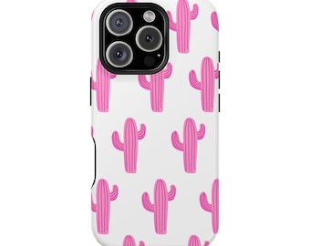 Capa magnética para celular com estampa de cacto rosa: divertida, protetora e compatível com MagSafe.