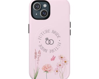 Capa magnética para celular "Futura Noiva", presente para chá de panela, estampa floral, flores rosa, presente de noivado, capa para iPhone para futura noiva