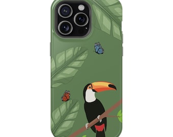 Funda para teléfono con ilustración de tucán en la jungla / Funda magnética resistente a los impactos