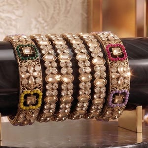 6 Pcs American Diamond AD Bangles Set, Indian Bridal Jewelry & Wedding Bracelet