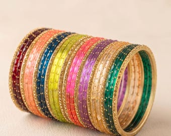Raindrop Glass Bangle Set: Indian Wedding Jewelry, Gold Detail (26-Pcs
