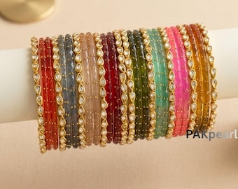 Raindrop Glass Bangles Set: Indian Bridal Jewelry, Gold Detail  (26 Pieces)