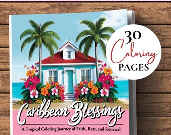 Dibujos para colorear del Caribe / 30 hojas digitales para colorear tropicales para adultos y niños / Arte imprimible de playa, isla y flores