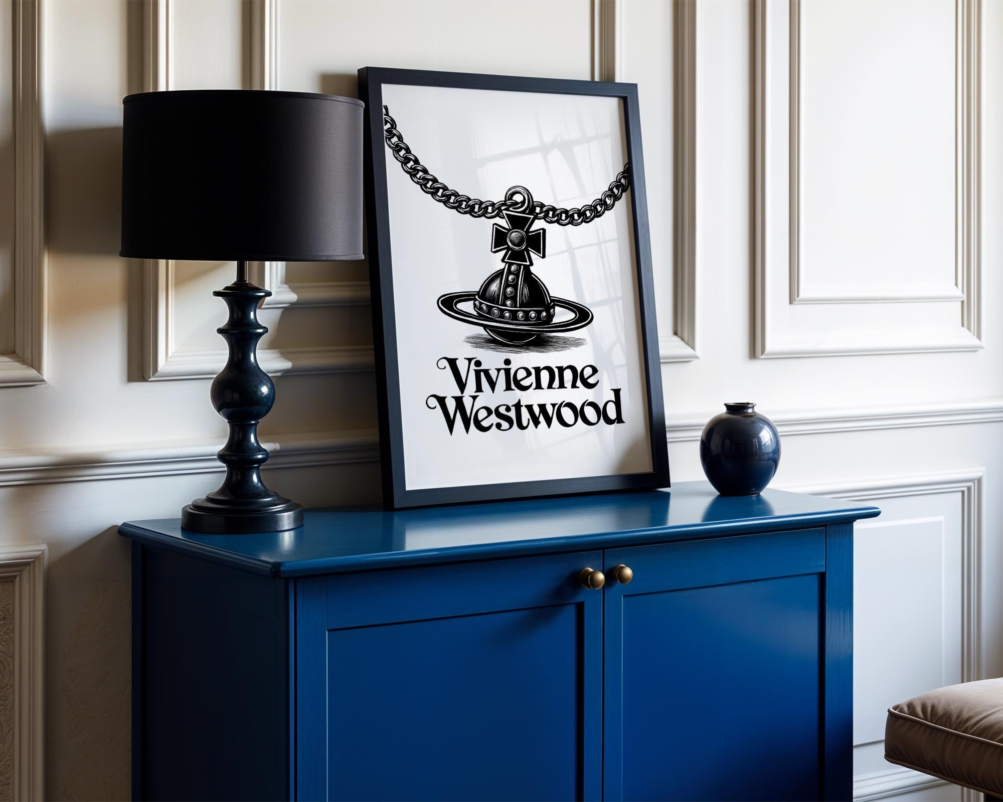 Trendy Black and White Vivienne Westwood Logo High Fashion Wall