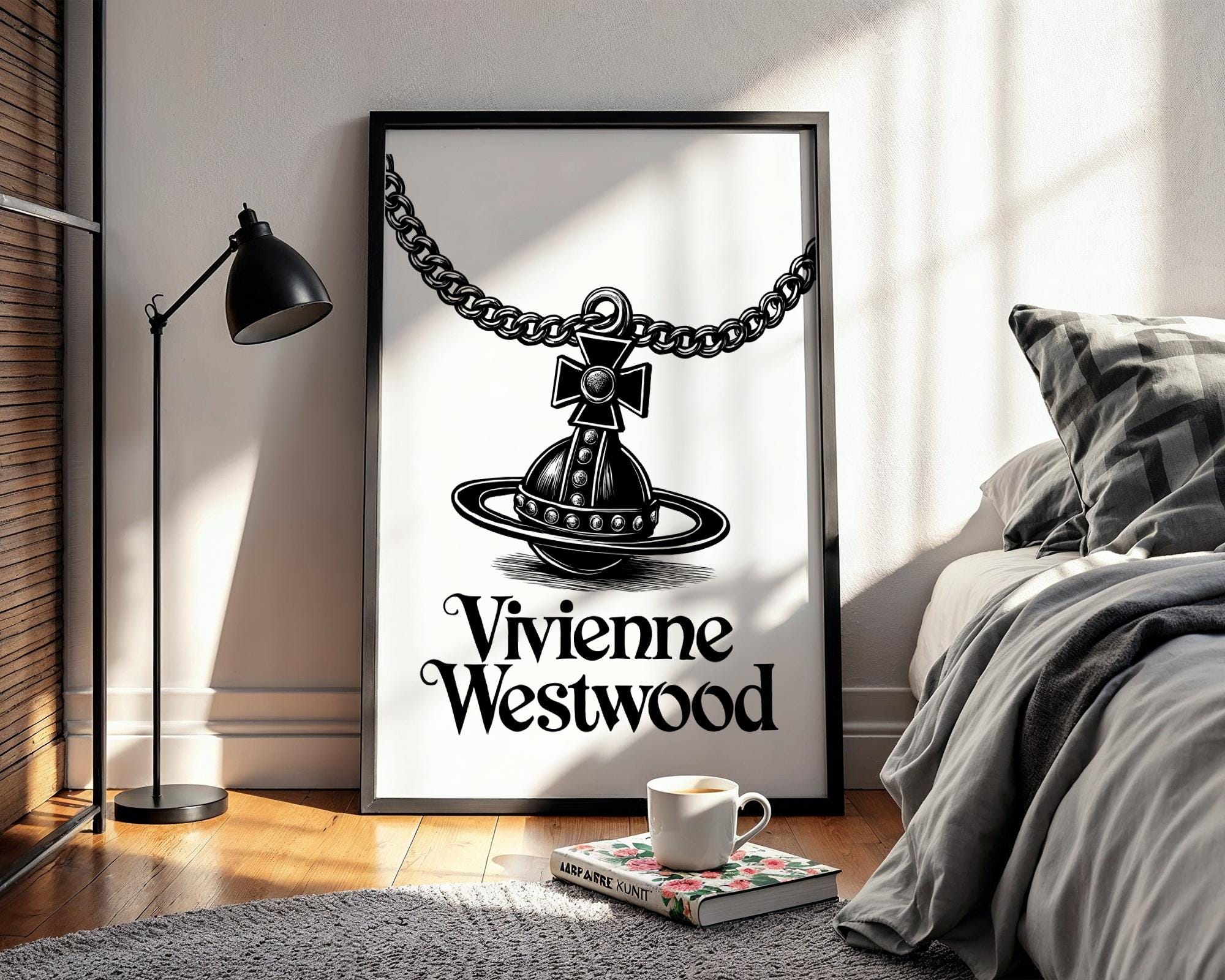 Trendy Black and White Vivienne Westwood Logo High Fashion Wall