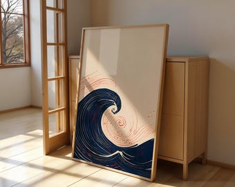 Japanese Blue Wave Art Print, Coastal Japandi Decor (Digital Download)