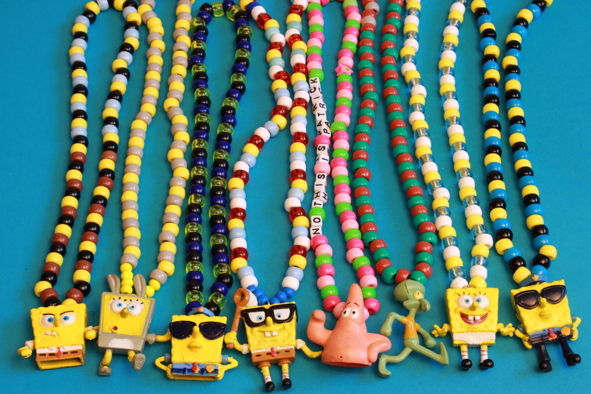 Handmade SpongeBob Beaded necklace | Y2K Alt Cartoon Jewellery | Upcycled cartoon toy | Cute Jewellery