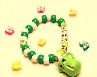 Shopkins Bracelet | Beaded Jewelry | Green & White Cute Charm Bracelet | Kandi bracelet