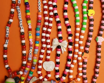 Decora Necklace with Toy Charm | Handmade Kidcore Alt Beaded Jewelry | Upcycled Kawaii Statement Necklace | One-of-a-Kind Gift