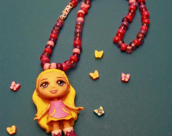 Kawaii Doll Necklace – Kidcore Beaded Jewelry – “CUTIE” Toycore Aesthetic – Handmade Y2K Decora Necklace – Pink & Purple Statement Piece