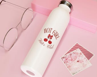 Botella de agua delgada Hot Girl Water Club / Logo de cereza / Perfecta para paseos de chicas sexys