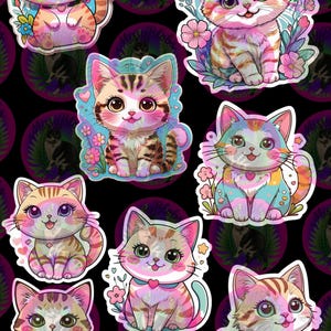 Cute kawaii cats sticker sheet instant download, print at home