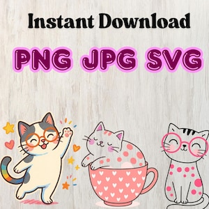 Cute Cartoon Cats Clipart Bundle – Instant Download PNG/JPG/SVG for Crafts & Printables