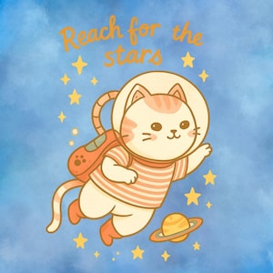 Clipart de un astronauta espacial: adorable ilustración felina PNG/JPG para manualidades y decoración infantil