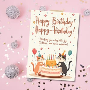 Whimsical Cat Greeting Card Printable Digital Cat Card for Cat Lovers Fantasy Kitten Art Cute Kawaii Cat Birthday Card Instant Download