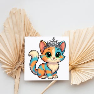 Cute Princess Cat Clipart Bundle – Kawaii Cat with Crown PNG SVG JPG – Royal Cat Illustration for Kids, Stickers, Sublimation, Crafts