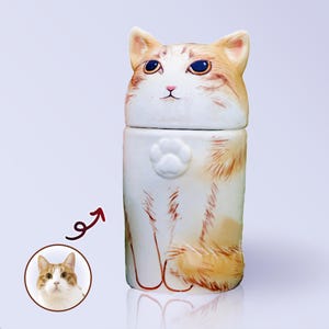 Urna de gato personalizada: Memorial de cerámica personalizado para cenizas de mascotas, escultura de gato hecha a mano, regalo para la pérdida de una mascota