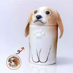 Personalized Dog Urn – Custom Ceramic Pet Cremation Urn, Handmade Pet Memorial with Portrait, Dog Ashes Keepsake Sculpture