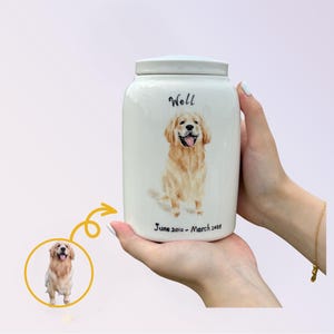 Hand-Painted Pet Portrait Ceramic Urn – Custom Dog or Cat Urn, Personalized Pet Memorial