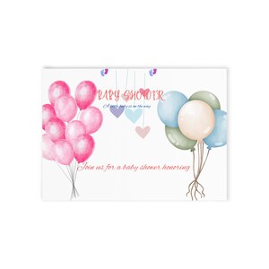 Invitaciones para baby shower, tarjetas con globos, tarjetas de celebración personalizables, invitaciones para fiestas, anuncios de eventos, papelería festiva