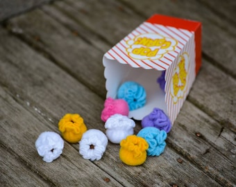 Three Candy-Coated Popcorn Cat Toys - Filled with Organic Catnip