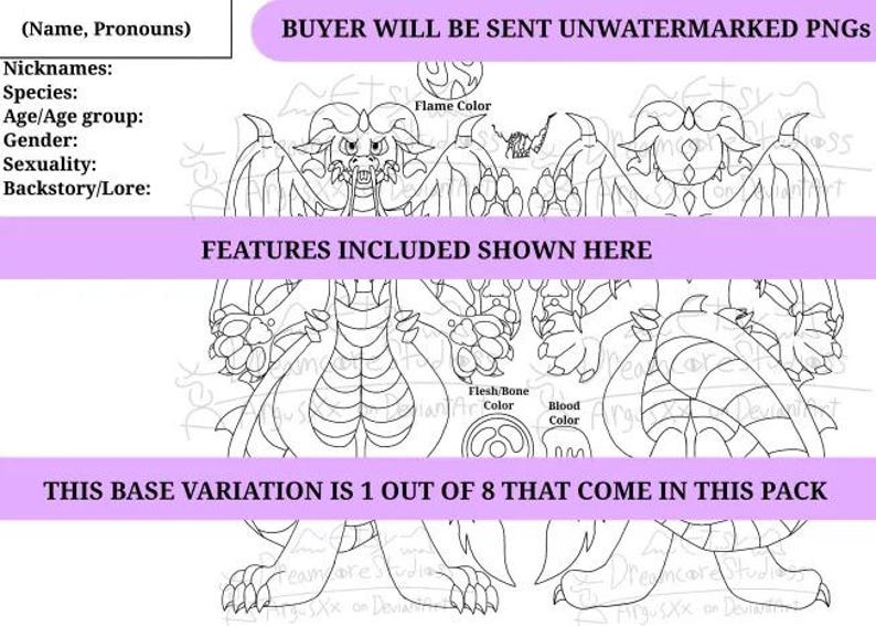 P2U Furry Dragon 8 Base Bundle for Ocs, Fursonas, Adoptables, Reference ...
