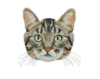 Brown Tabby Cat Embroidery Design: Realistic Face, 5x7 Hoop (Digital Download)