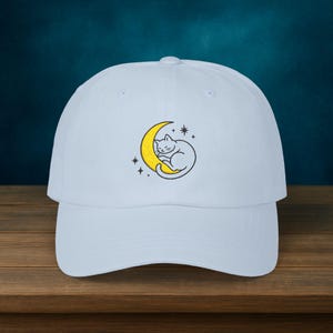 Crescent Moon Cat Dad Hat: Embroidered Cotton Baseball Cap