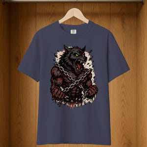 Werewolf Halloween Streetwear Tee: Comfort Colors Chained Wolfman Shirt