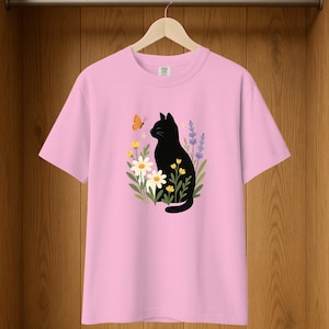 Floral Cat T-Shirt: Comfort Colors Kawaii Kitten & Butterfly Tee