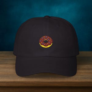Embroidered Chocolate Donut Dad Hat: Adjustable Strapback Cap