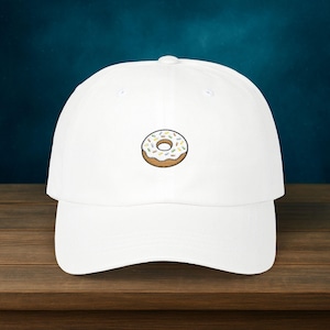 Embroidered Donut Dad Hat: Vanilla Frosted Baseball Cap