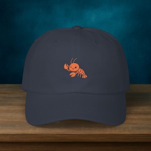 Cute Lobster Dad Hat, Embroidered Cap, Coastal Beach Baseball Hat, Adjustable Strapback, Maine/New England Seafood Lover Gift